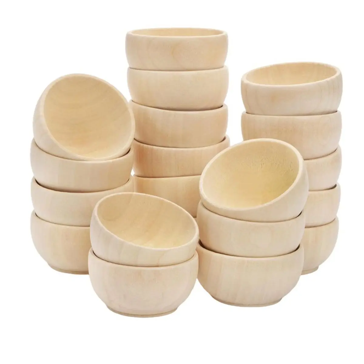 A24I 24 Pack Wooden Pinch Bowls, Mini Unfinished Bowl Set for DIY Crafts, 1.5 Oz Condiment Bowls, Small Round Bowl