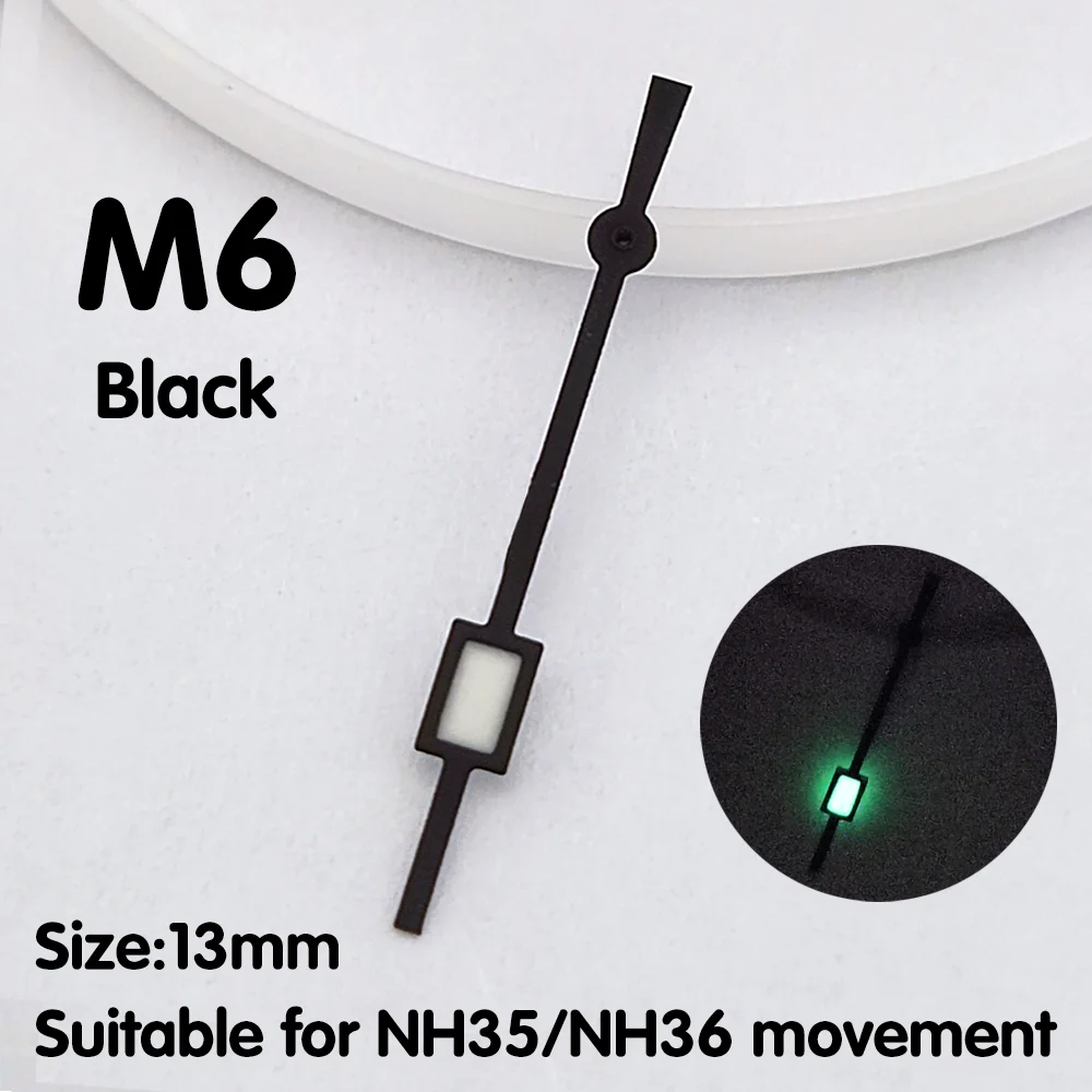 NH35 ساعة يد ثانية من جهة ثانية أجزاء ساعة يد مضيئة باللون الأخضر قطع غيار صغيرة مربعة مستعملة NH35 ساعة يد