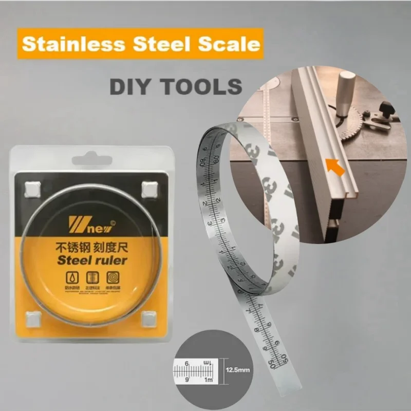 

Деревообработка, линейка из нержавеющей стали, самоклеящаяся метрическая шкала, ширина линейки 12,5 мм, инструменты «сделай сам»