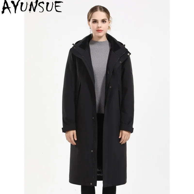 AYUSNUE Natural Whole Mink Coat Women 90% White Goose Down Filler Winter Clothes Men Liner Detachable Real Fur Parka Long 110cm