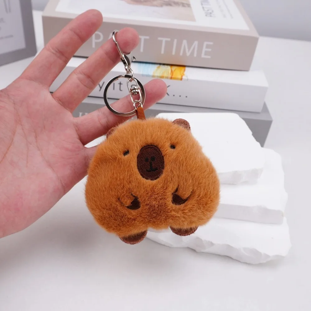 Kawaii Cartoon Capybara Plush Keychain Soft Stuffed Toys Capybara Pendant Schoolbag Accessories Mini Car Key Ring