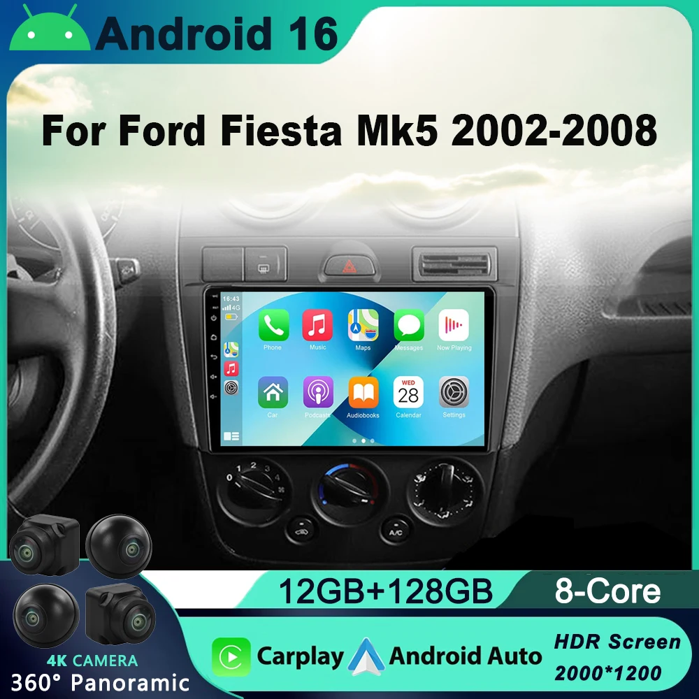 

Android 16 Car Radio For Ford Fiesta Mk VI 5 Mk5 2002-2008 Multimedia GPS Navigation Player Stereo Carplay 2 Din DVD Carplay