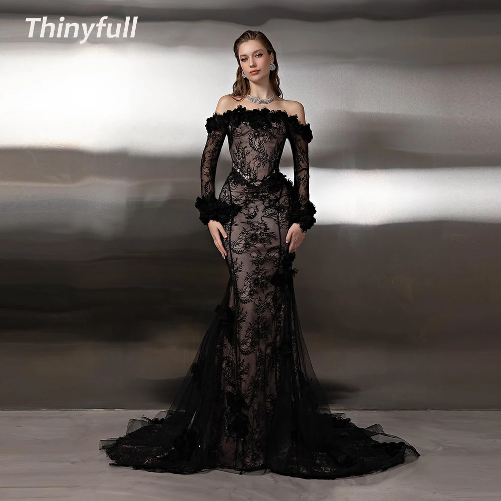 

Thinyfull Mermaid Lace Prom Dresses Off Shoulder Long Sleeves Evening Gown 2026 Arab Formal Dress robes de soirée Customized