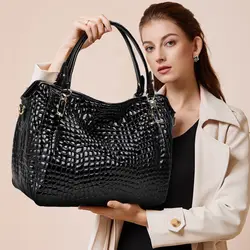 Luxury designer leather shoulder bag women's winter large leather bag black leather handbag