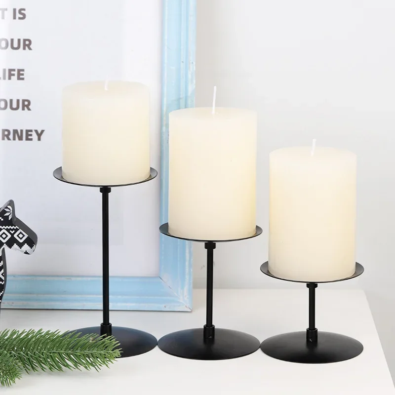 

6Pcs Retro Candle Holders Set Iron Tall Pillar Black Scented Candle Stands Decor Candle Holder Plate Home Christmas Halloween