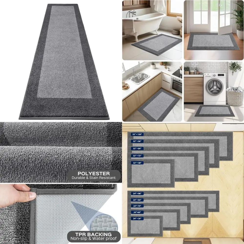 

24 x 96 Machine Washable Kitchen Rug, Non-Slip Floor Mat, Absorbent Runner for Home Entrances