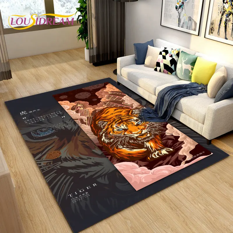 Chinese Zodiac Animal Area Rug,Carpet Rug for Living Room Bedroom Sofa Doormat Kitchen Decoration,Kids Play Non-slip Floor Mat