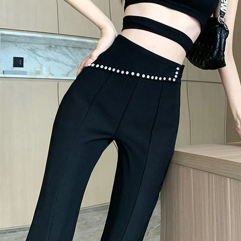 Womens Pants Skinny Trousers for Women Sexy Flare Solid Leggings Clothing Slim High Waist 90s Y2k Streetwear Nylon Cotton Summer