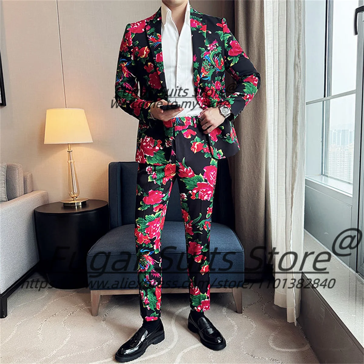 Trajes clásicos festivos de estilo chino para hombre, esmoquin ajustado con solapa con muescas para novio, conjuntos de 2 uds., Blazers elegantes para hombre, disfraz para hombre