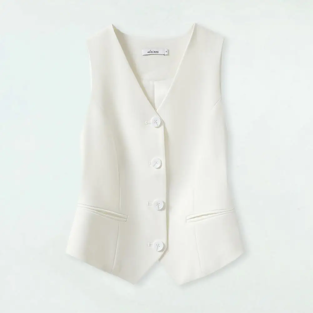 Women Formal Vest V Neck Single-breasted Sleeveless Cardigan Solid Color Loose OL Commute Office Wear Waistcoat Lady Coat