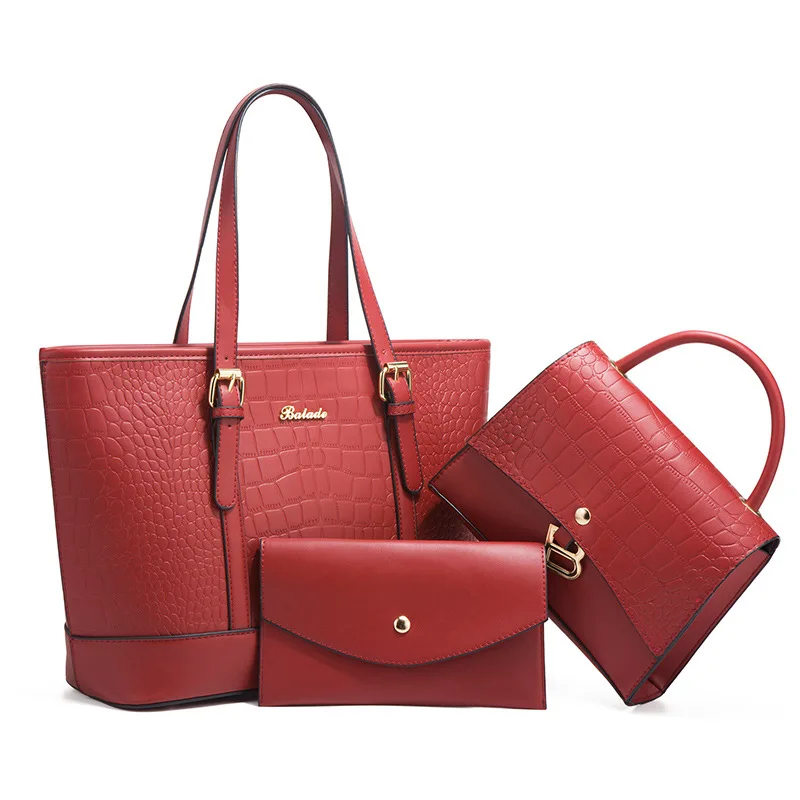 

TRAVEASY 3 Pcs Set 2024 Luxury Zipper Bags Women Alligator Pattern Solid Color Tote Bag Ladies Purses and Handbags Set