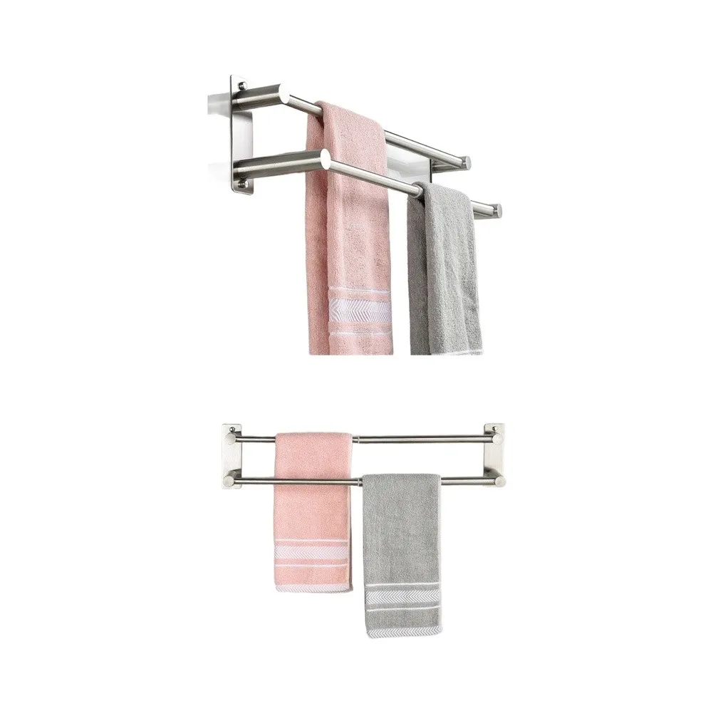 Stainless Steel Double Towel Bar Designed for Compatibility with Common Wall Types Including Drywall and Solid Surfaces