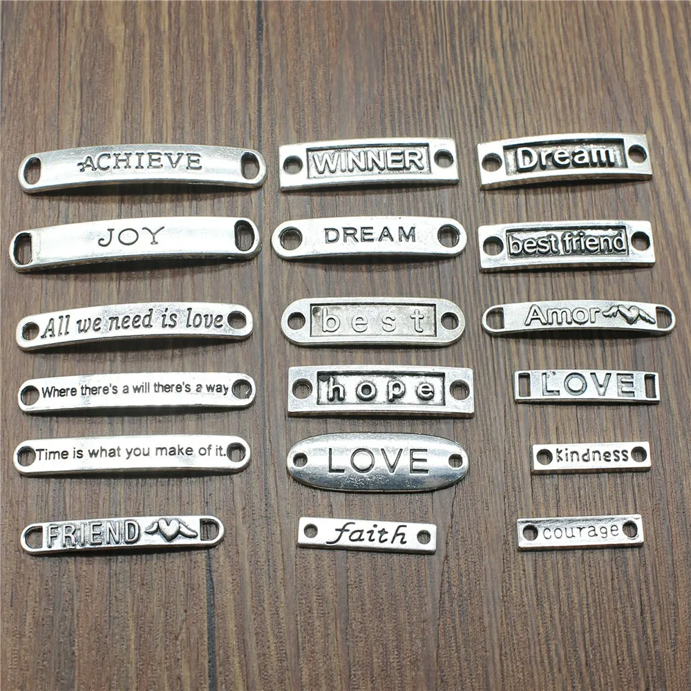 

10pcs Word Charms Connector Antique Silver Color Love Dream Faith Courage Kindness Hope Connector Charms For Jewelry Making