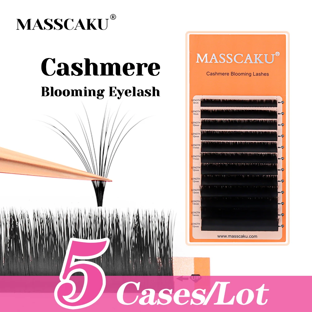 

5cases/lot MASSCAKU 1 Second Flowering Eyelash Extension 0.07mm Thickness Rapid Blooming Auto-Fans Volume Cilios Makeup Products