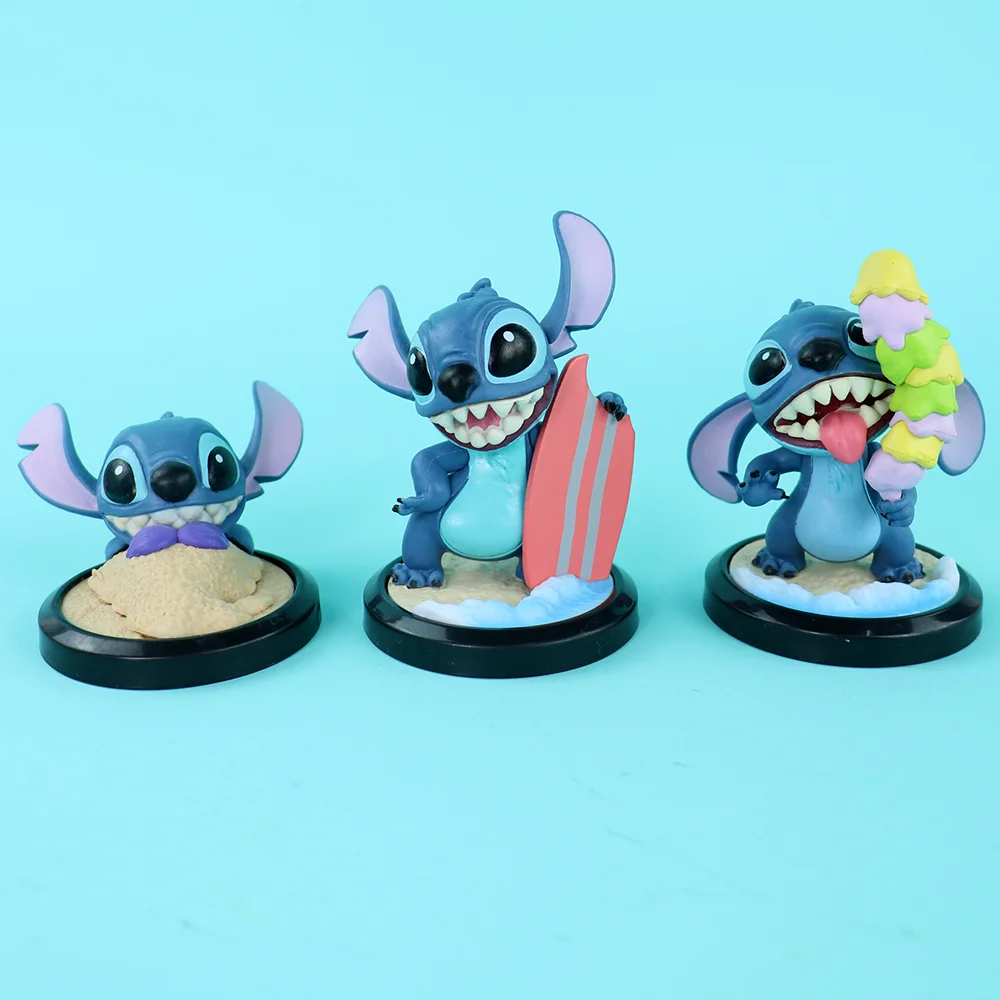6pcs 스티치 애니메이션 피규어 인형 만화 스티치 장난감 장식품 마이크로 풍경 케이크 장식 모델 Pvc 그림 아이 생일 선물