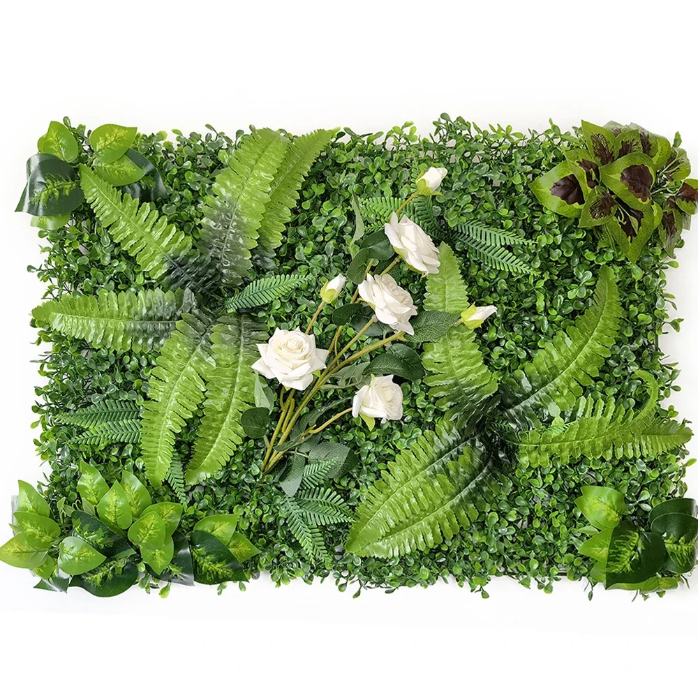 New Artificial Plants Wall Panel Simulation Lawn Green Leaf Grass Mesh Grille Wall Decoration Suitable for Outdoor Indoor Garden