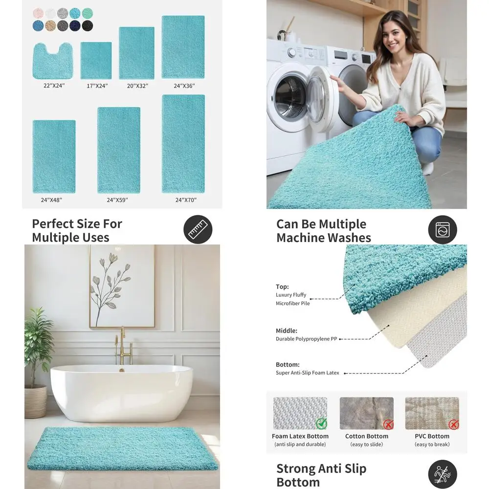 

Коврики для ванной из микрофибры 70 x 24 см, толстые и мягкие, с нескользящей резиновой основой для впитывания влаги и защиты пола, моющиеся.