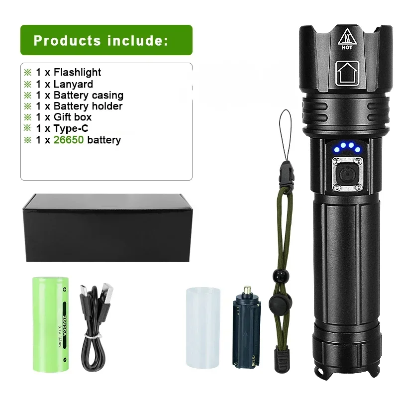 Linterna Led de alta potencia de 10000mAh, linterna de largo alcance de 5000M, recargable, Ultra potente, lámpara de mano táctica para exteriores, linterna de Camping