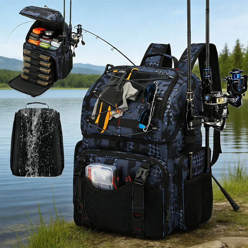 

Outdoor Tactical Fishing Backpack, Multifunctional Large-Capacity Professional Fishing Storage Backpack Camouflage Version