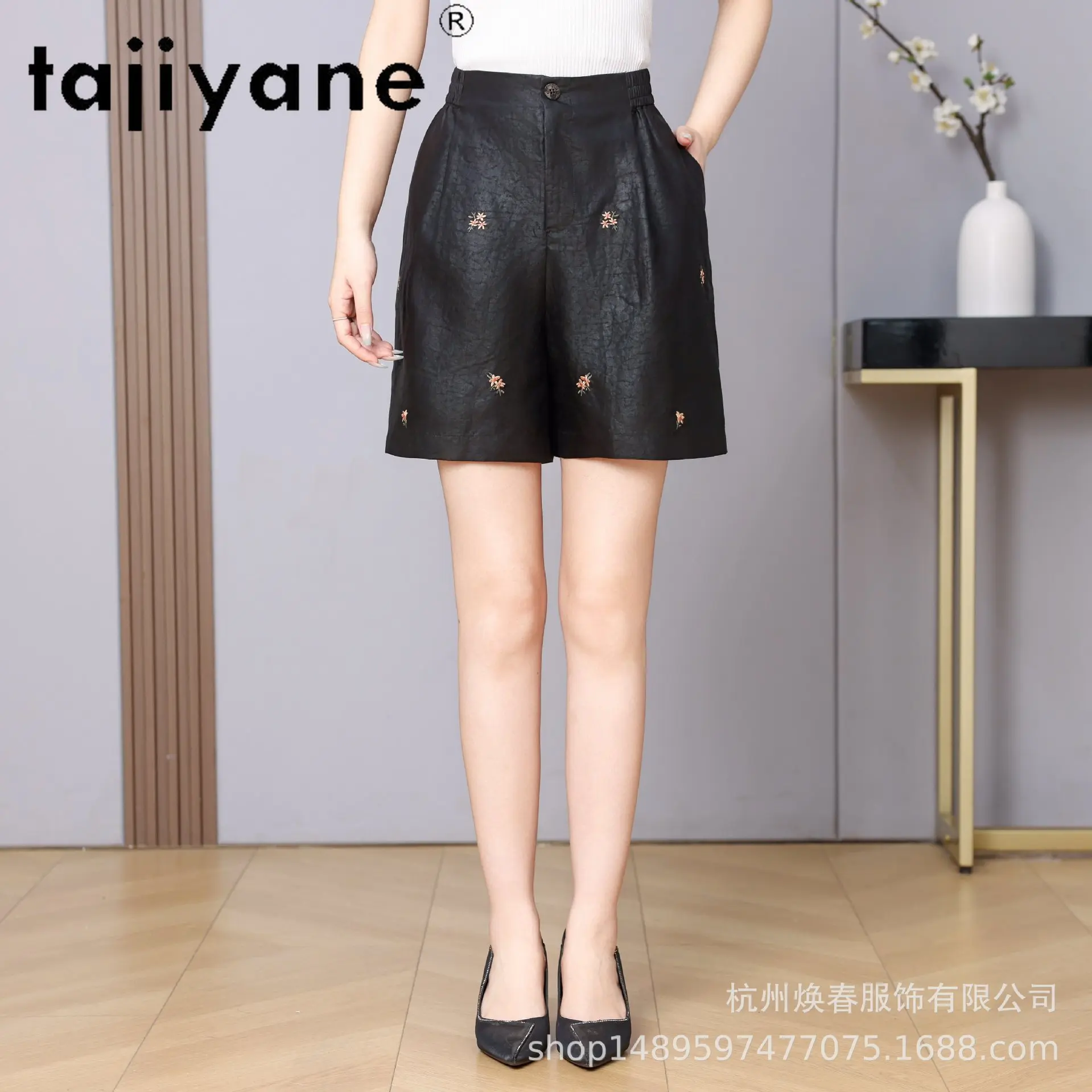 Tajiyane 100% Mulberry Silk Women Embroidered Casual Shorts Authentic Vintage Xiangyunsha Turtle Pattern  Versatile Pants шорты