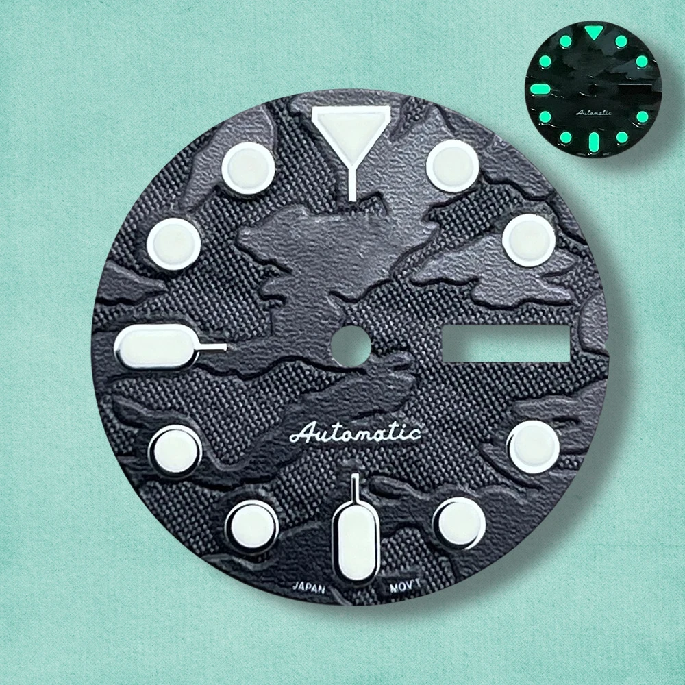 28.5mm S Logo SKX007 Camouflag Dial Fit NH36/4R36 Movement Green Luminous High-Quality Watch Modification Accessories