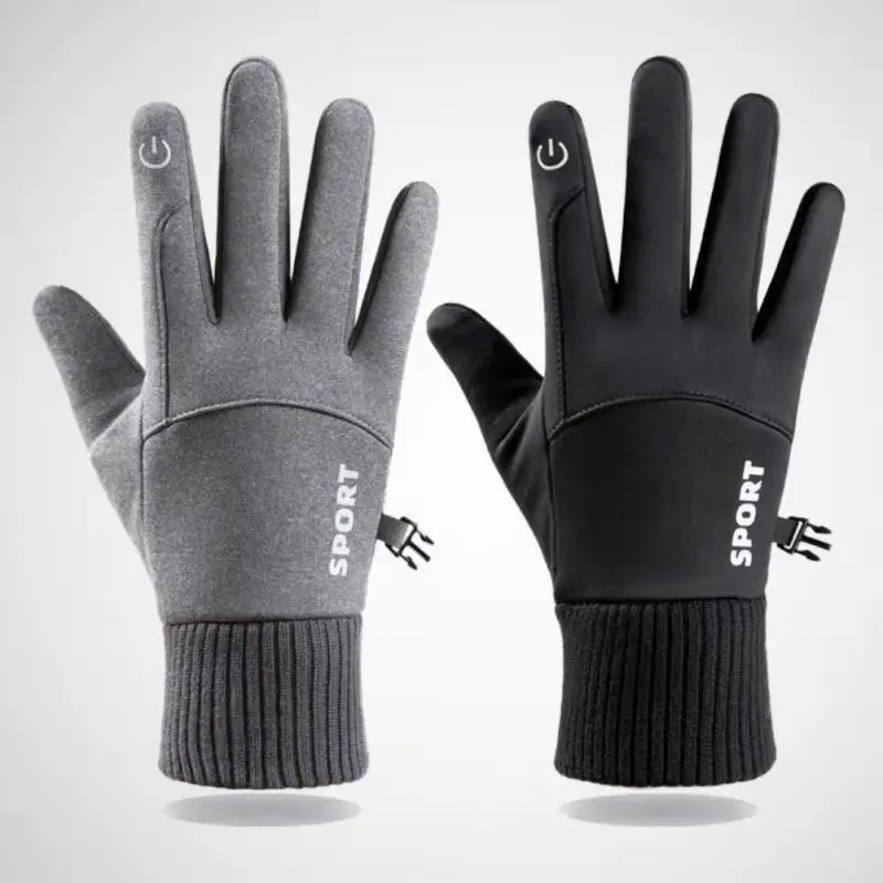 2/1 Pair Black Winter Warm Full Fingers Waterproof Cycling Outdoor Sports Running Motorcycle Ski Touch Screen Fleece Gloves