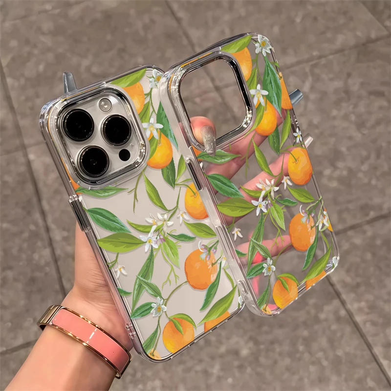 Etui na telefon iPhone 17 Air 16e 16 15 14 13 12 11 Pro Max z motywem pomarańczowych kwiatów, miękkie, silikonowe, przezroczyste, odporne na wstrząsy.