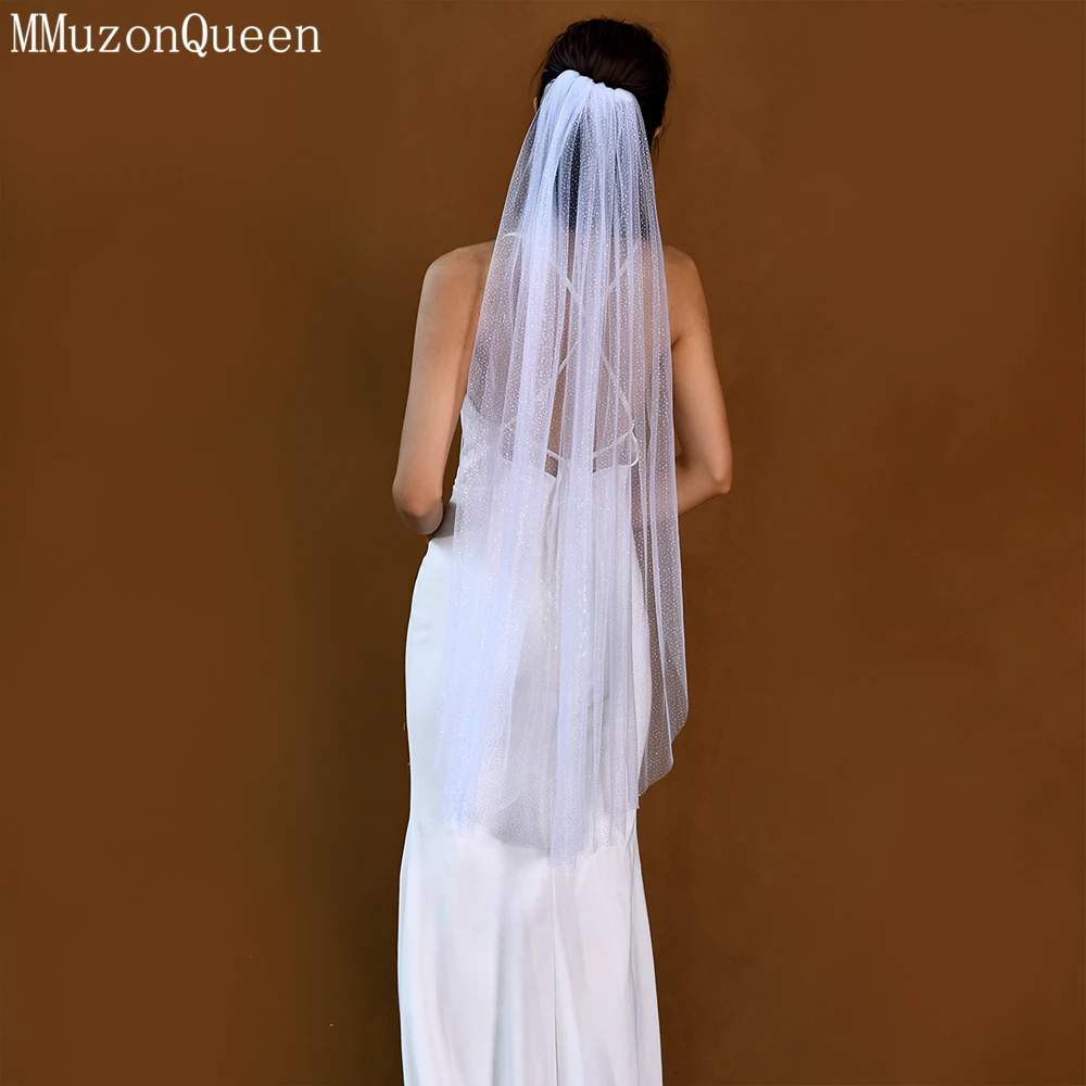 MMQ M94 Shiny Bridal Veil Long Single Layer Classic Elegant Luxury Bridal Wedding Accessories Customized