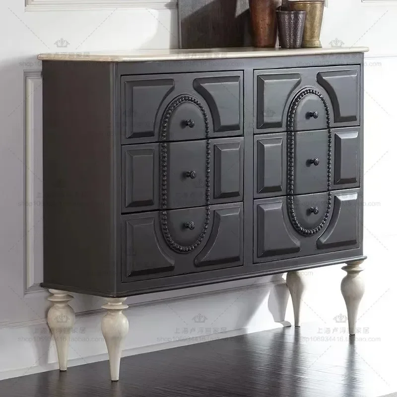 

American Country Antique Solid Wood Entrance Cabinet European Carved Sideboard Cabinet French Simplicity Solid Wood Locker