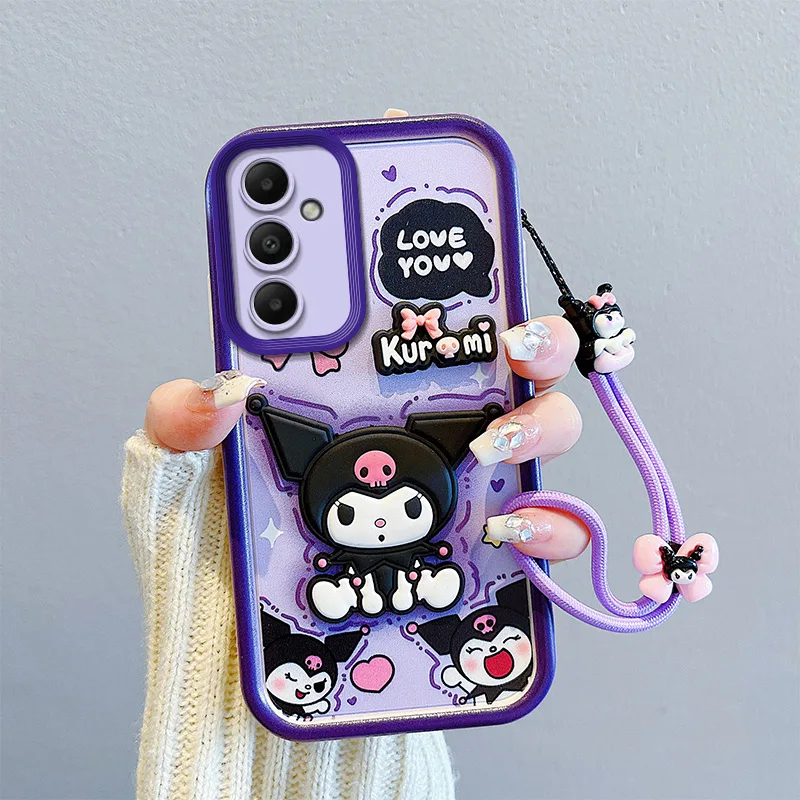 3D Cartoon Kuromi Phone Case For Samsung Galaxy A06 A05s A04s A04e A03s A02s Lotso Pochacco Puppy Strap Rope Cute Soft Cover