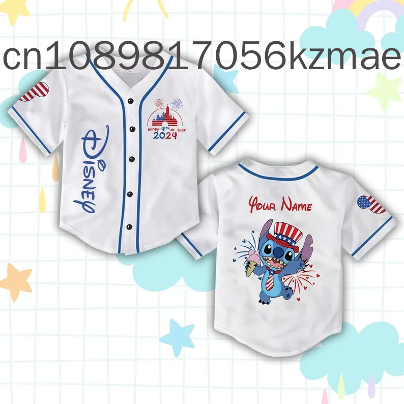 Customized Name Disney Stitch 4th Of July Baseball Jersey Disneyland Baseball Jersey Disney Shirt For American Family