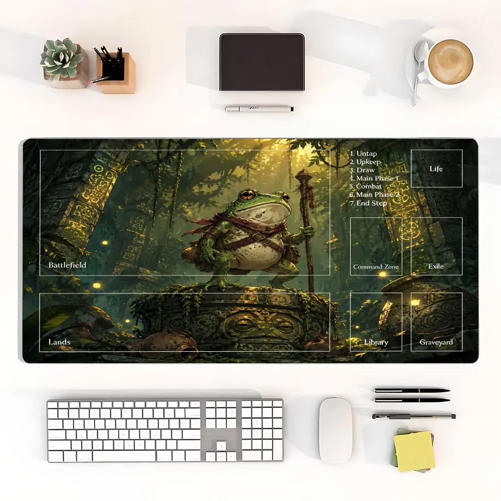 Mushroom Jungle Frog Mousepad Vibrant Psychedelic Amphibian Landscape Playmat For Laptop And Game Workspace