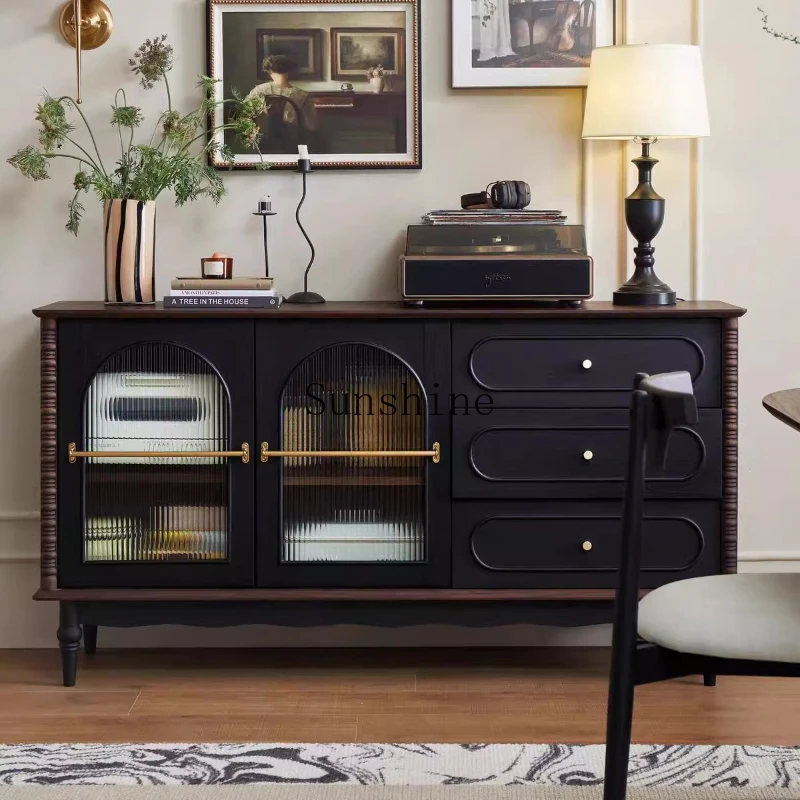 

American solid wood dining side living room retro storage storage mobile power integrated cabinet