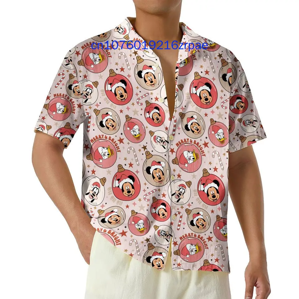 Mickey and Friends Christmas Hawaiian Shirt on Disney Light Bulbs Men's And Women's Kids Button Down Short Sleeve Shirt