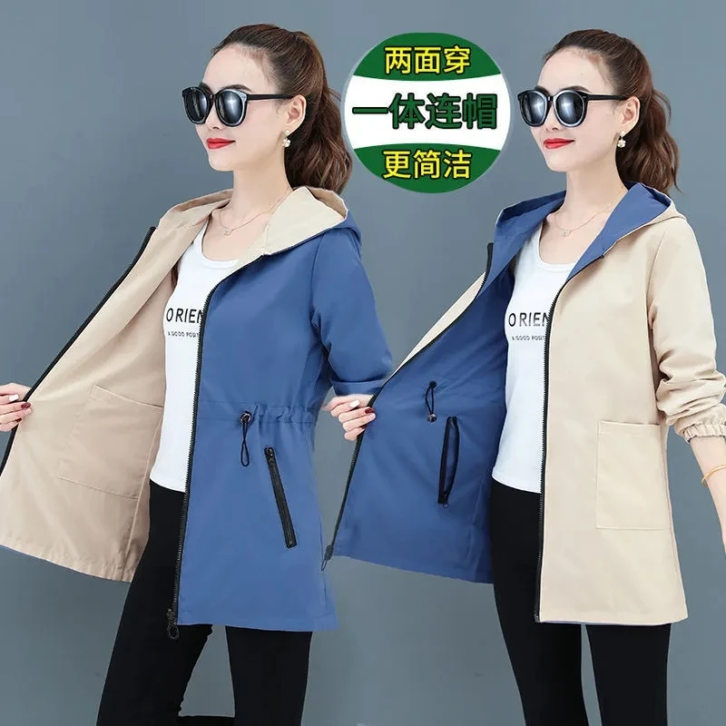 Doppelseitige Graben Mantel Frauen 2023 Neue Koreanische Casual Frühling Herbst Lose Mid Lange Windbreakers Weibliche Oberbekleidung Gabardina Mujer