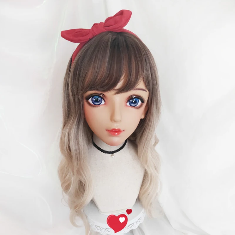 (Nan01)Female Sweet Girl Resin Half Head Kigurumi BJD Mask Cosplay Japanese Anime Role Lolita Mask Crossdress Doll Mask