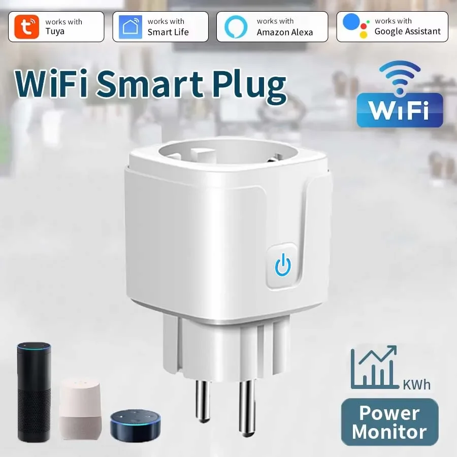 

Умная розетка AC 100-240 В Tuya Wi-Fi EU 16A 20A Смарт-вилка с розеткой для мониторинга мощности Alexa Google Home Голосовое управление Smart Life