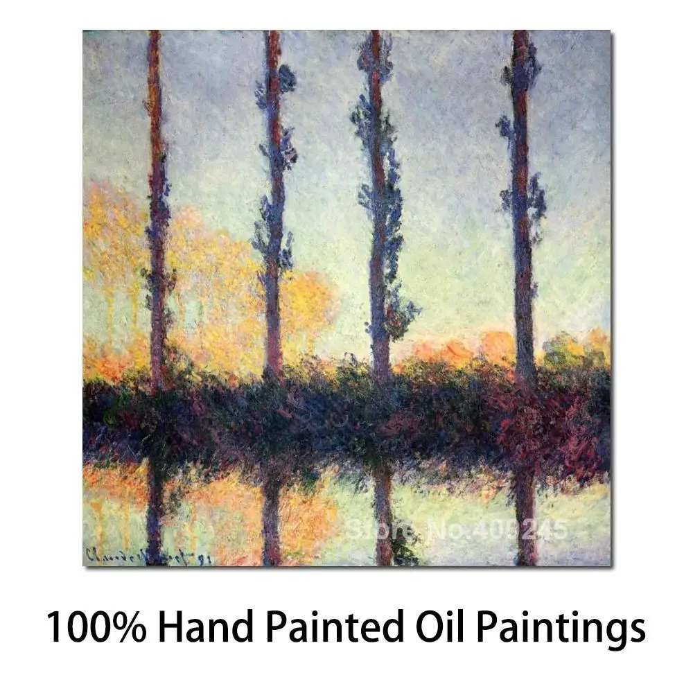 Trees Canvas Art Landscape Painting for Family Room Four Poplars By Claude Monet Oil Reproduction Hand Painted High Quality