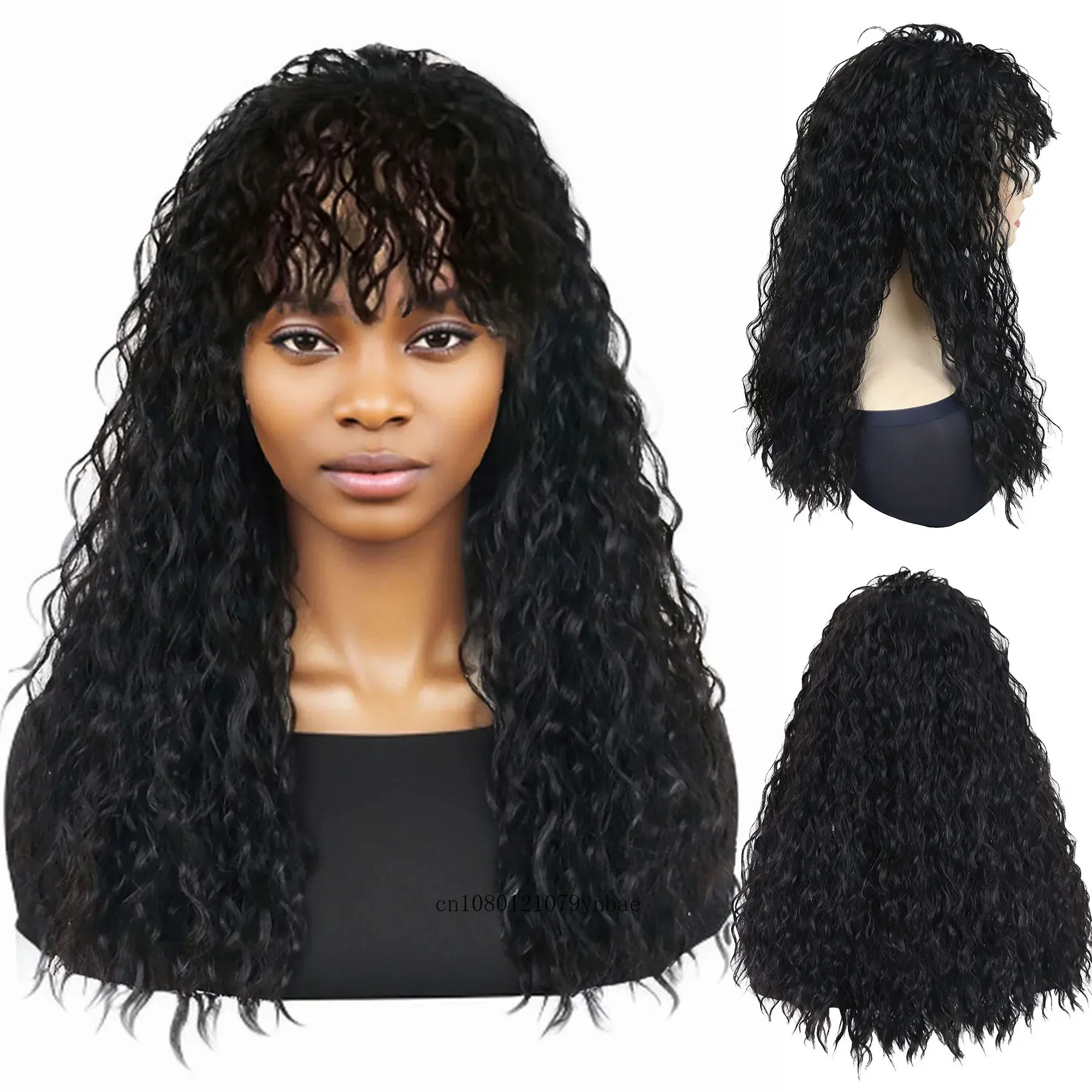 

Синтетический длинный волнистый парик для женщин, модные черные толстые кудри, парики с челкой, повседневный повседневный женский парик для мамы, подарки, термостойкий