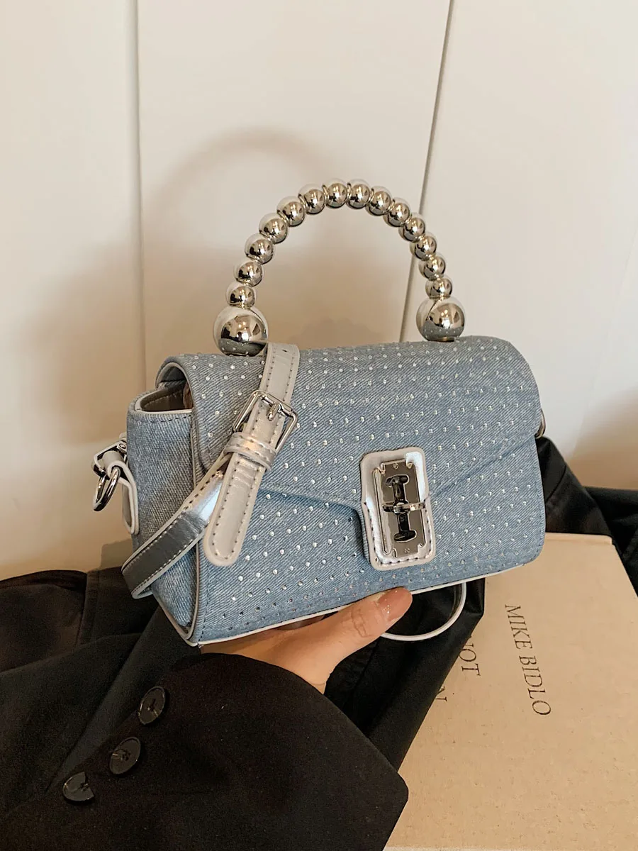 Summer Fashion Denim PU Leather Small Handbags 2024 New Flap Design Women Crossbody Bag Blue Daily Shoulder Bags