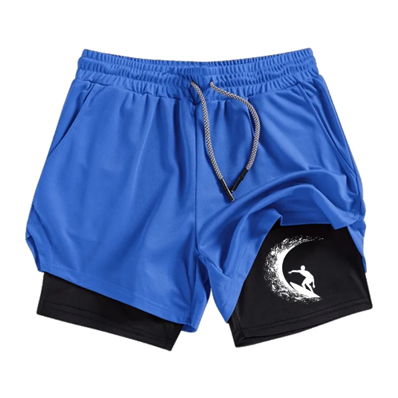 Fashion Men Double Layer Running Shorts Multi-Color Options with Compression 2-in-1Pockets Quick Dry Workout Comfortable Elastic