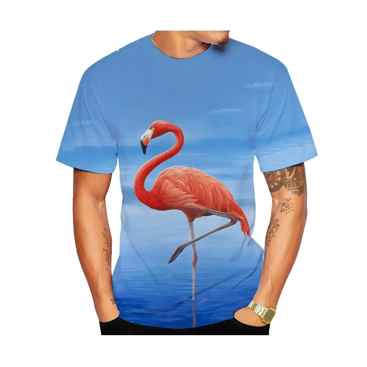 Flamingo Animal 3D Print T-Shirts Men Woman Fashion Streetwear Short Sleeves O-Neck T Shirt Harajuku Man Tops Tees Clothing
