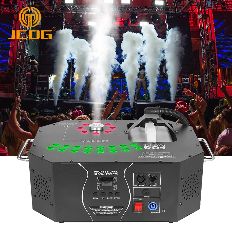 JCDG 3000w Dj Disco Output Stage Rgb Led Air Column Effect Fog Machine With Remote Dmx512 Smoke Machine Wedding Perform Hot Sell