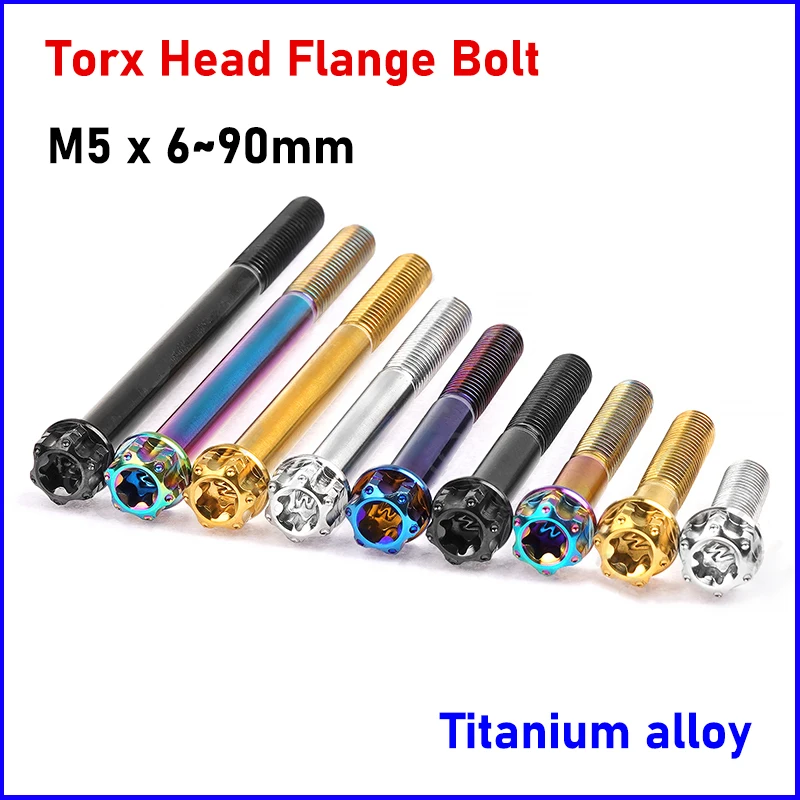 1pcs Titanium Ti Bolts Torx Head Flange Screw M5 x 6/10/15/20/25/30/35/40/45/50/55/60/65/70/75/80/85/90mm For Bike Motorcycle