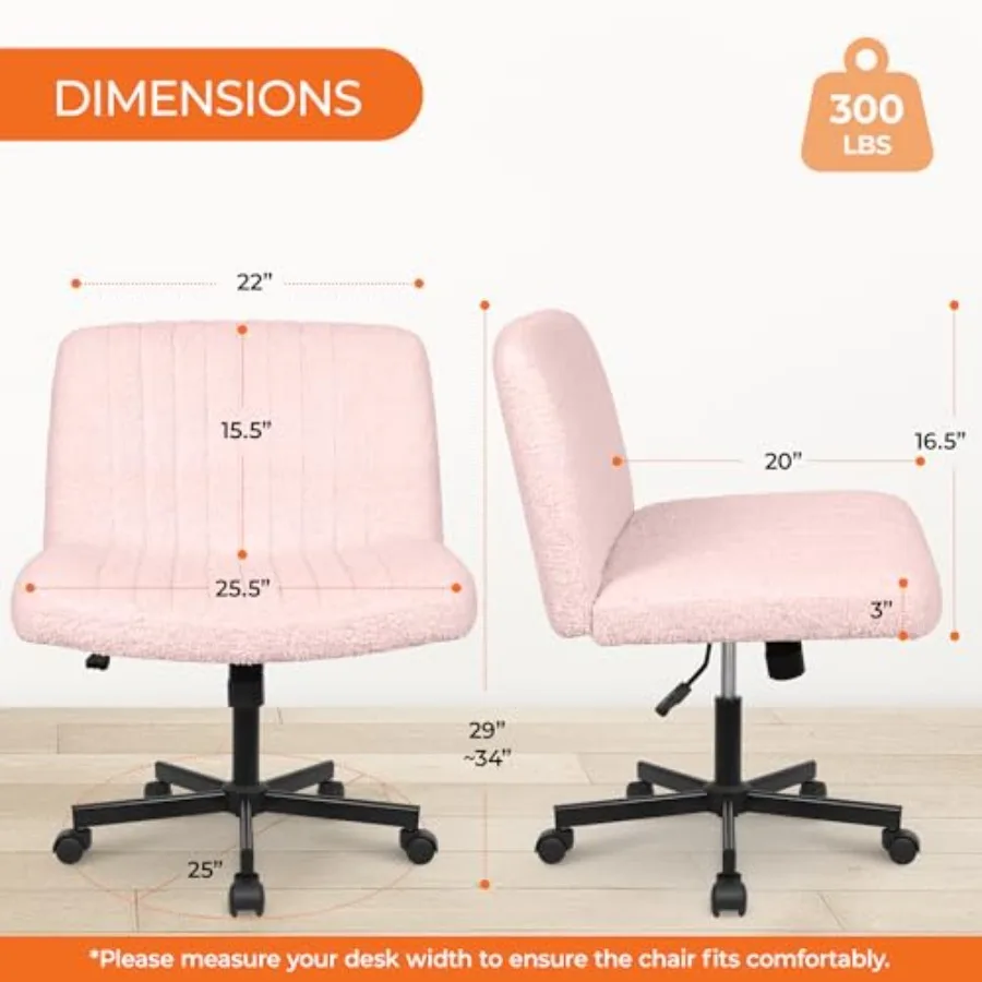 Criss Cross Chair with Wheels Home Office Cross Legged Armless Chairs Adjustable Computer Desk Wide Seat for Bedroom Vanity Com view 2