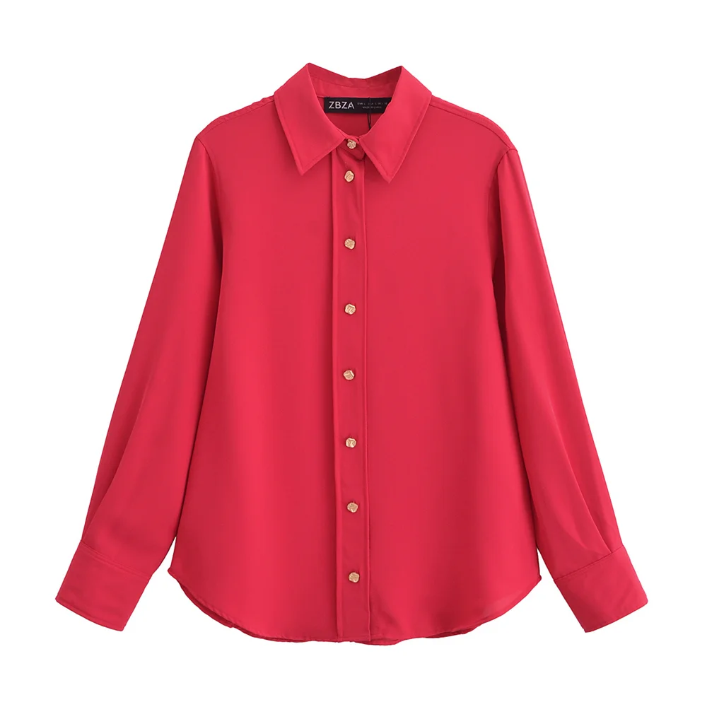 

PB&ZA women's versatile temperament in autumn 2024, gold breasted long sleeved lapel hanging shirt