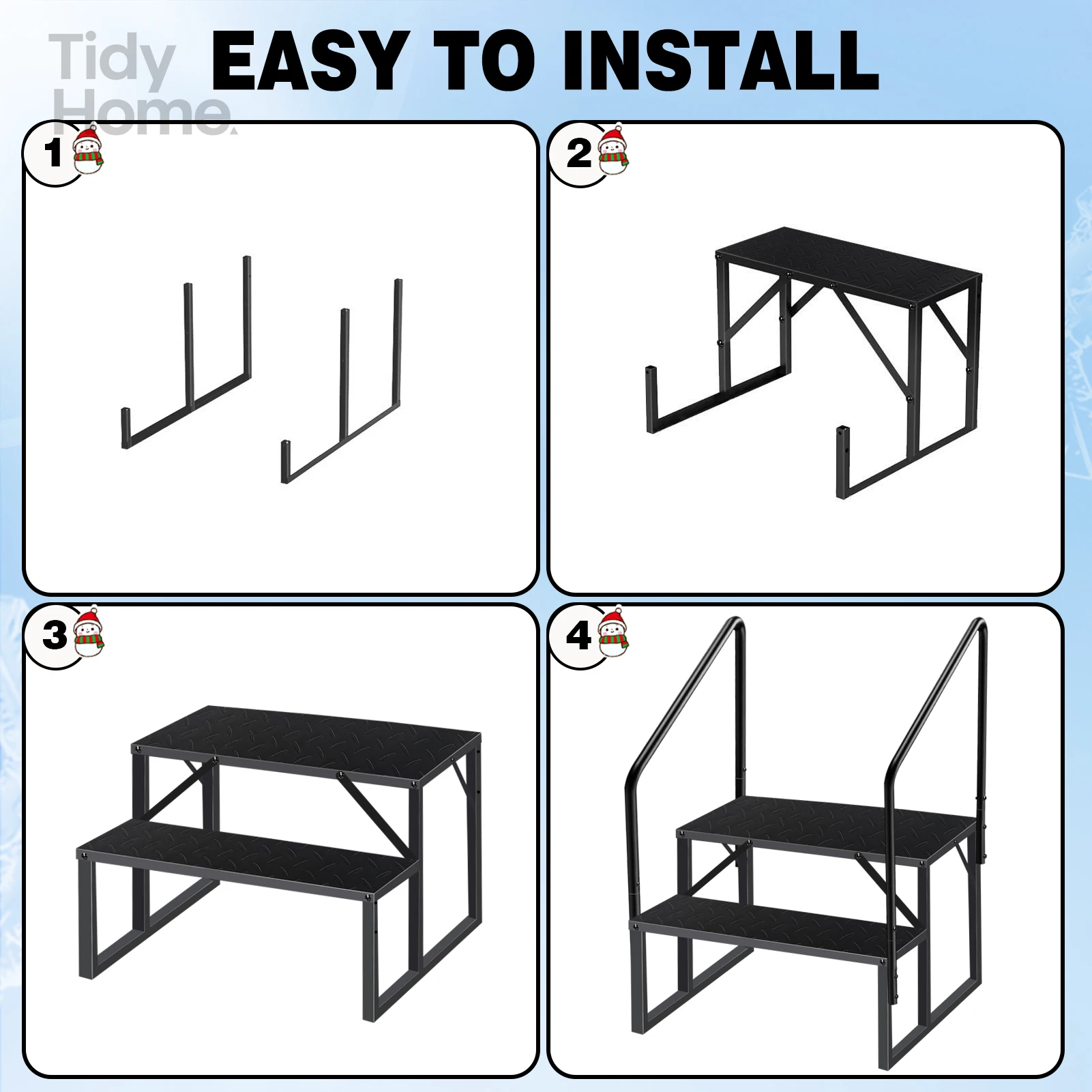 2 Step Ladder with Handrail, Swimming Pool Ladder Above Ground, RV Steps with Anti-Slip Panel, Mobile Home Stairs for Reaching
