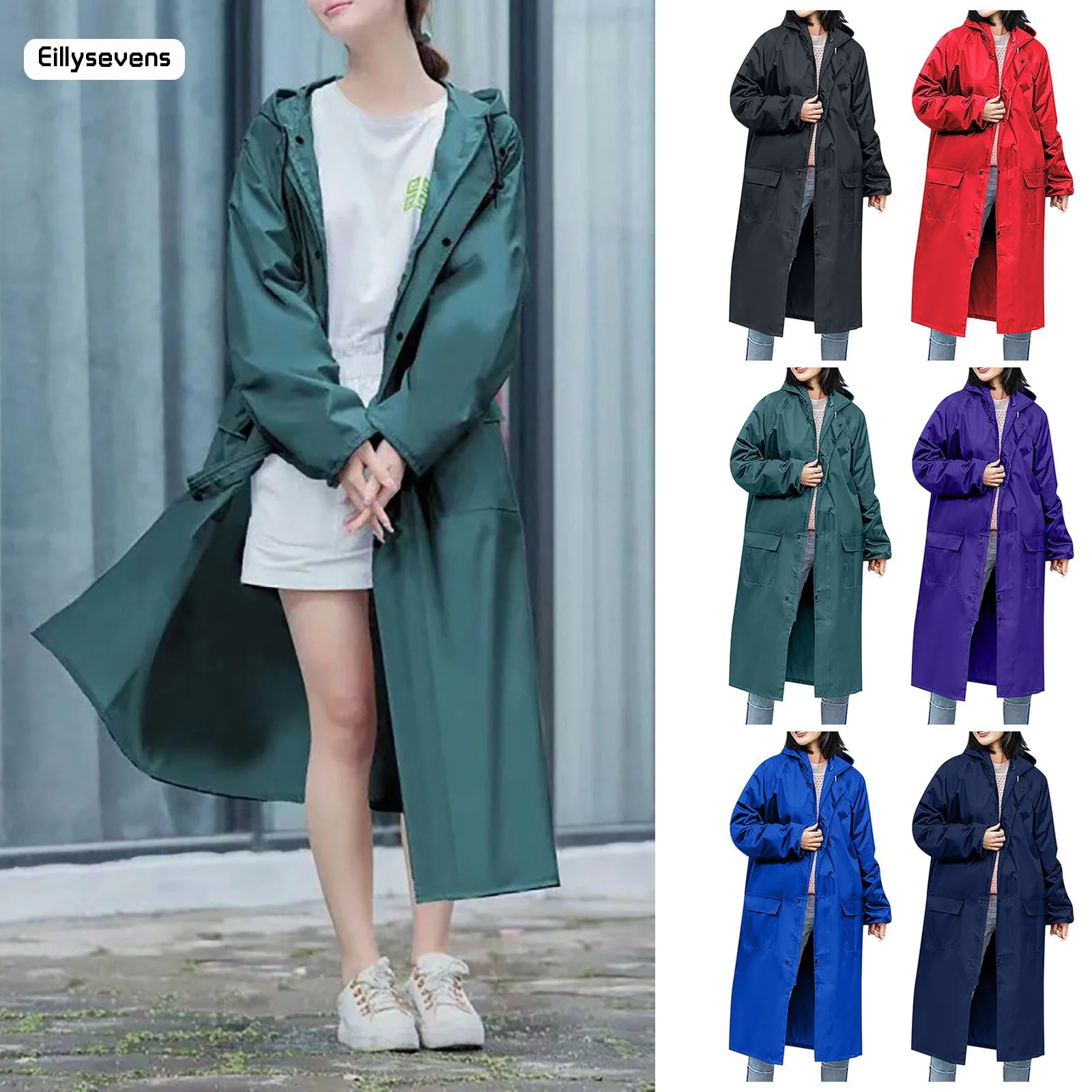 Unisex Waterproof Long Raincoat Waterproof Hooded EVA Rain Jacket Men Poncho Outdoor Hiking Rainwear Clothing Men Rain Coat