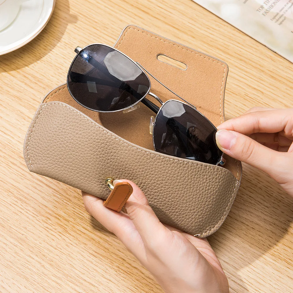 Portable Genuine Leather Glasses Case Flexible Sunglasses Pouch Slim Case for Women Men Horizontal Eyeglass Case Eyeglasses Bag