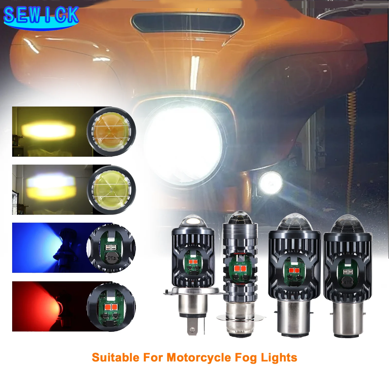 4 ألوان H4 LED موتو H6 BA20D P15D LED موتو دراجة نارية المصابيح الأمامية عدسة أصفر أزرق أحمر مرحبا لو مصباح دراجة نارية المصباح مصباح